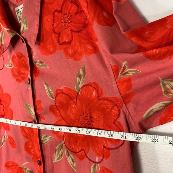 VTG Tantrums Womens Pink Floral Denim Jacket Size L Beaded Embroidered Jean Coat - Picture 9 of 13